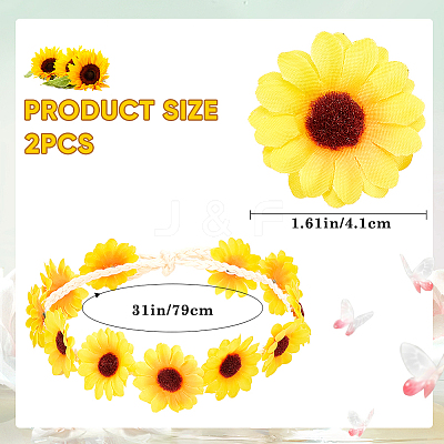 2Pcs Cloth Small Sunflowe Wreath Headband OHAR-CP0001-20A-1
