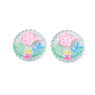 Ocean Theme Flat Round Resin Cabochons CRES-T025-02A-1