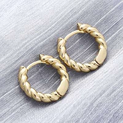 Brass Twisted Rope Chunky Hinged Huggie Hoop Earrings for Women EJEW-P196-25G-1