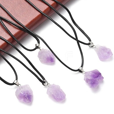 Natural Amethyst Pendant Necklaces NJEW-E146-01-1