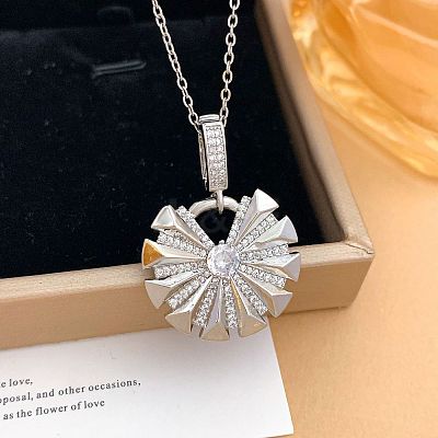 Brass Micro Pave Clear Cubic Zirconia Pendant 304 Stainless Steel Cable Chain Necklaces for Women WGB3057-04-1