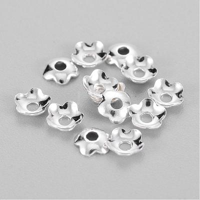 Silver Color Plated Flower Brass Spacer Bead Caps X-KK-TB857-S-1