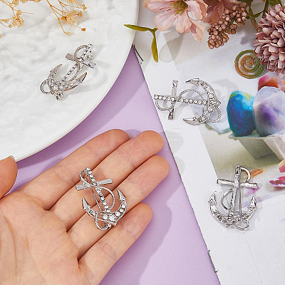 6Pcs Anchor Alloy Rhinestone Lapel Pins for Backpack Clothes JEWB-FH0002-73P-1