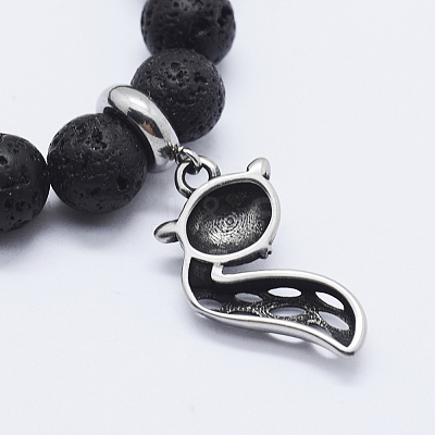 Natural Lava Rock Stretch Charm Bracelets BJEW-E318-01-1