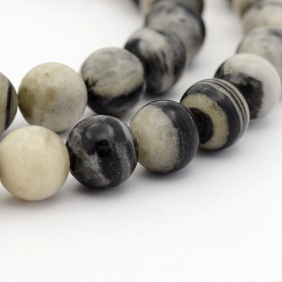 Natural Zebra Jasper Round Bead Strands G-P070-57-12mm-1