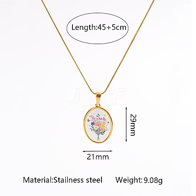 Flower Printed 304 Stainless Steel Geometric Pendant Necklaces for Women WG37CA3-06-1