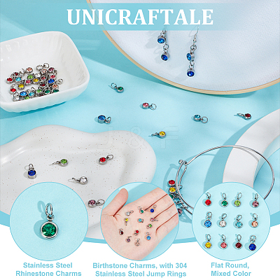 48Pcs 12 Colors 201 Stainless Steel Rhinestone Charms PALLOY-UN00003-1