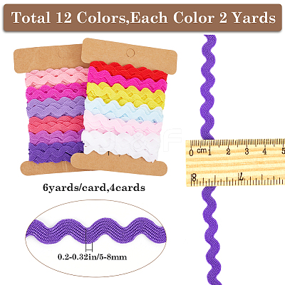 4 Cards 2 Styles Polyester Wavy Fringe Trim Ribbon DIY-GF0009-48F-1