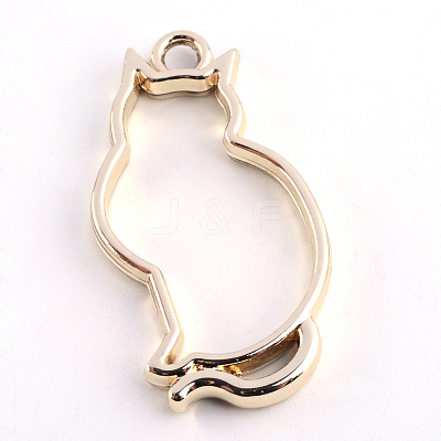 Rack Plating Alloy Kitten Open Back Bezel Pendants PALLOY-S047-02E-FF-1