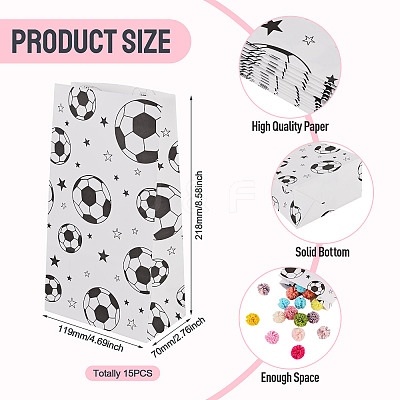 15Pcs Football Pattern Paper Bakery Bags ABAG-TA0002-32B-1
