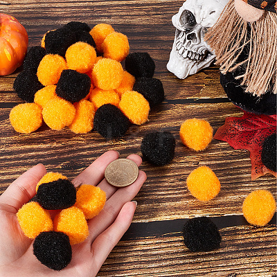 100Pcs 2 Colors Halloween DIY Doll Craft Pom Pom Yarn Pom Pom Balls AJEW-SC0003-18-1