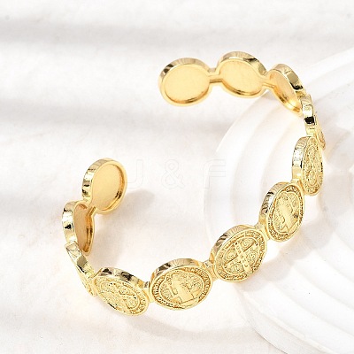 Religion Brass Open Cuff Bangles BJEW-K296-02A-G-1