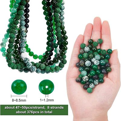 8 Strands 8 Style Frosted Natural Mixed Gemstone Round Beads Strands G-OC0002-06-1