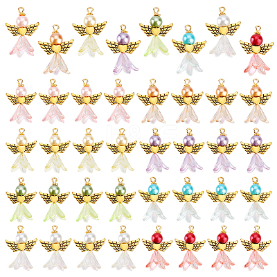 48Pcs 8 Color Alloy & Acrylic Pendants PALLOY-PH01791-1