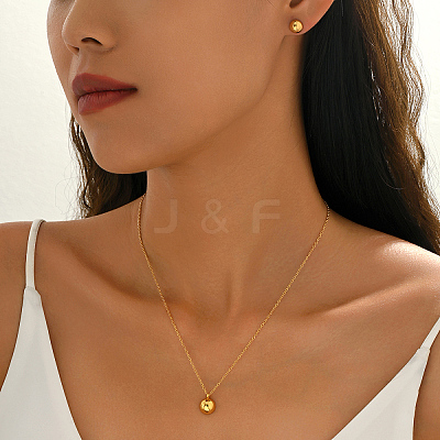 Stainless Steel Half Round Pendant Necklace & Stud Earrings Sets for Women UL7820-1