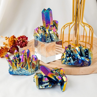 Electroplated Natural Druzy Quartz Crystal Cluster Ornaments PW-WG24416-01-1