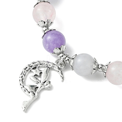 8mm Round Natural Aquamarine & Rose Quartz & Amethyst Beaded Stretch Bracelets X-BJEW-TA00502-1