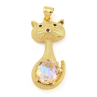 Rack Plating Brass Micro Pave Clear Cubic Zirconia Pendants ZIRC-L100-159G-1