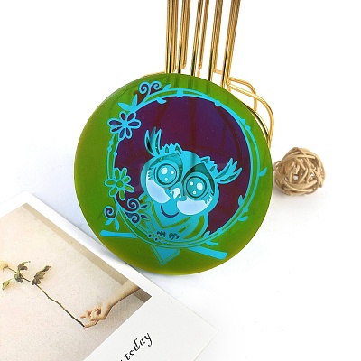 Flat Round with Owl & Flower DIY Cup Mat Silicone Molds LS-SIL-F007-06A-1