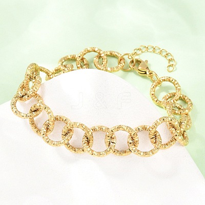 Hammered 304 Stainless Steel Rolo Chain Bracelets for Women BJEW-A160-10G-1