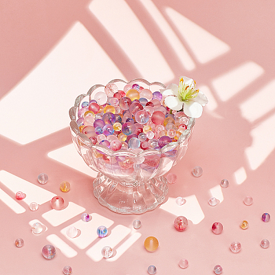 450Pcs 5 Colors Frosted Spray Painted Glass Beads Strands GLAA-PH0001-53-1