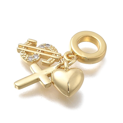 Brass Micro Pave Clear Cubic Zirconia European Dangle Charms X-KK-D431-033C-G-1