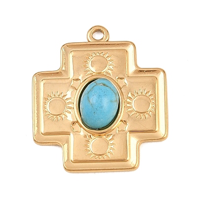 304 Stainless Steel with Synthetic Turquoise Pendants STAS-H253-01C-G-1