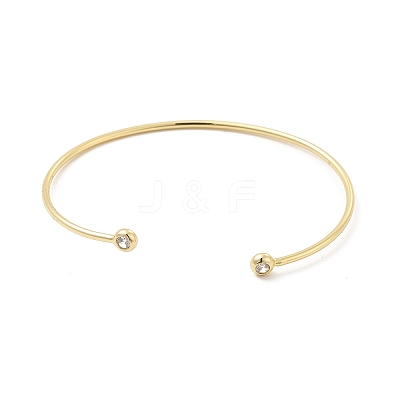 Clear Cubic Zirconia Open Cuff Bangle BJEW-G663-03G-1