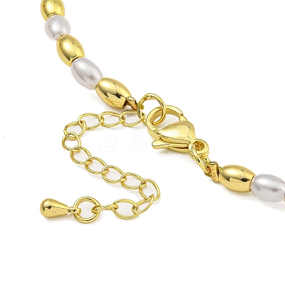 Rack Plating Brass & ABS Plastic Pearl Beads Rice Beaded Necklaces for Women NJEW-C059-18G-1