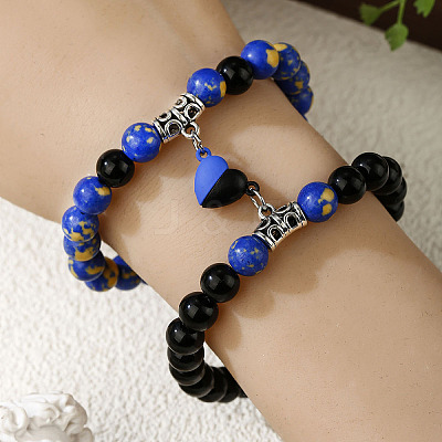 2Pcs Alloy Magnetic Heart Charm Bracelets FS-WGCA466-01-1