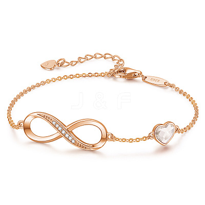 Infinity & Heart 925 Sterling Silver Pave Cubic Zirconia Link Bracelets FS-WGF63DC-09-1