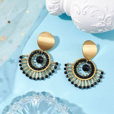 Boho Natural Black Onyx Ear Studs EJEW-MZ00239-1