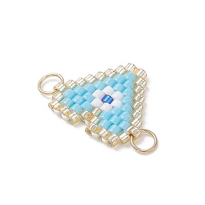 Glass Seed Beaded Evil Eye Heart Links Connector Charms PALLOY-MZ01048-1