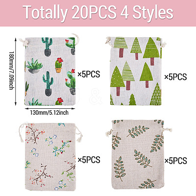 20Pcs 4 Styles Polycotton(Polyester Cotton) Packing Pouches Drawstring Bags ABAG-TA0002-09-1