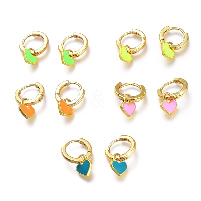 Brass Enamel Huggie Hoop Earrings KK-A150-10G-RS-1