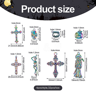 32Pcs 8 Style Rainbow CoLOR Alloy Pendants PALLOY-SW0001-02-1