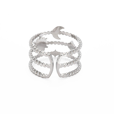 Non-Tarnish 304 Stainless Steel Sun and Moon Open Cuff Ring for Women RJEW-S405-152P-1