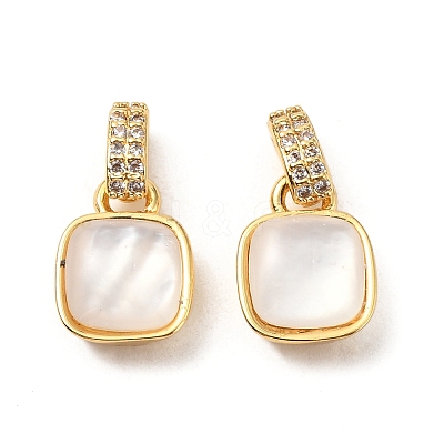 Brass Micro Pave Cubic Zirconia with Natural Shell Charms KK-G533-15G-1