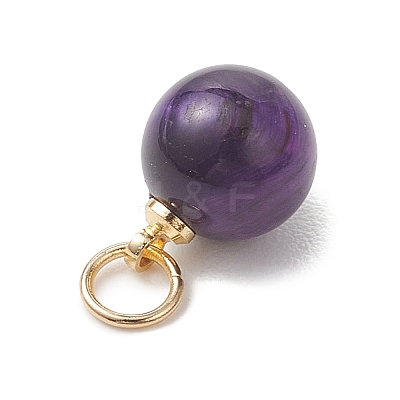Dyed Natural Tiger Eye Round Charms PALLOY-JF04979-1
