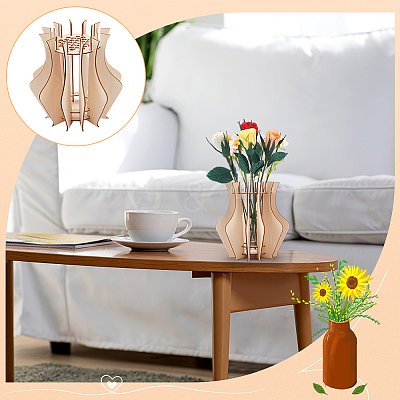 Wooden Puzzle Flower Vase Figurines DIY-WH0308-567-1