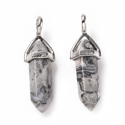 Natural Map Stone Pointed Pendants G-K329-64P-1
