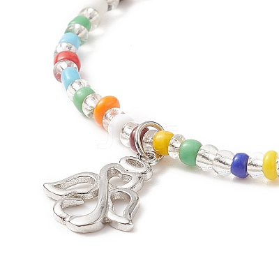 Colorful Seed Beaded Stretch Bracelet with Brass Charms for Women BJEW-JB09218-03-1