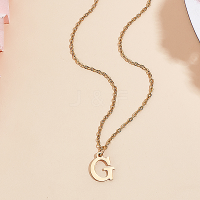 304 Stainless Steel Letter Pendant Necklaces NJEW-LP0001-53G-G-1