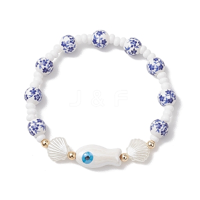 Handmade Flower Printed Porcelain Ceramic Glass Beaded Bracelets for Women BJEW-MZ00291-1