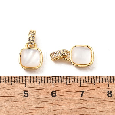 Brass Micro Pave Cubic Zirconia with Natural Shell Charms KK-G533-15G-1