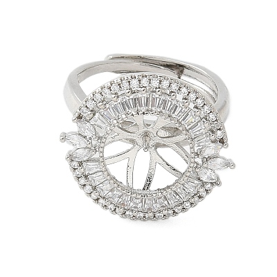 Flat Round Brass Micro Pave Cubic Zirconia Adjustable Ring Settings LS-KK-K297-06P-1