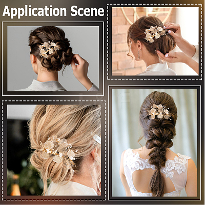 Alloy with Plastic Pearl Flower Alligator Hair Clips OHAR-WH20010-05G-1