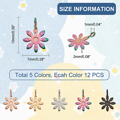 60Pcs 5 Colors 304 Stainless Steel Pendants STAS-NB0001-72-1
