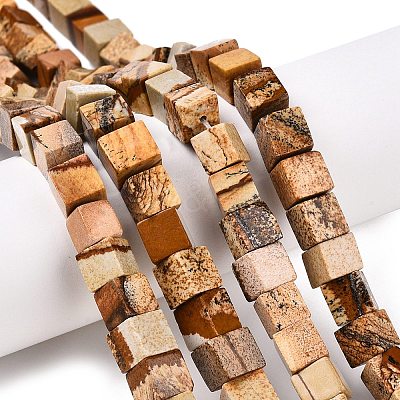 Natural Picture Jasper Beads Strands G-T139-8x8-27A-1