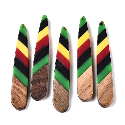 Jamaican Colour Epoxy Resin & Walnut Wood Pendants RESI-N039-122F-1